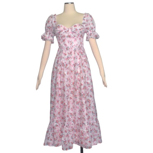 Alamour Field of Dreams Collection Aileen Dress Floral Ruffle Lace Up Back M - Picture 8 of 9